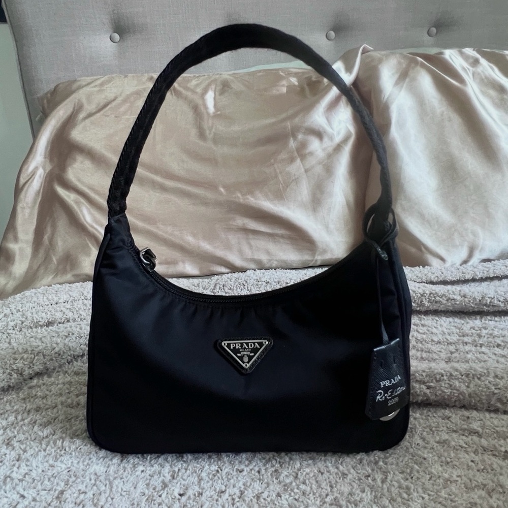 Prada Black Nylon Shoulder Bag with Triangle Logo